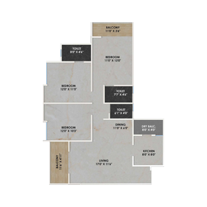 Shriram Nyra Dhanori 3 BHK Floor Plan Image